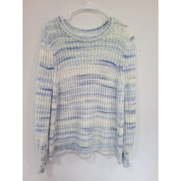 Caslon Women's Knit Blue and Cream Crewneck‎ Sweater Size Large #12 - Picture 1 of 5